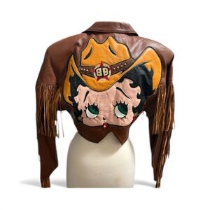 Vintage Betty BoopLeather Fringe Jacket in Brown